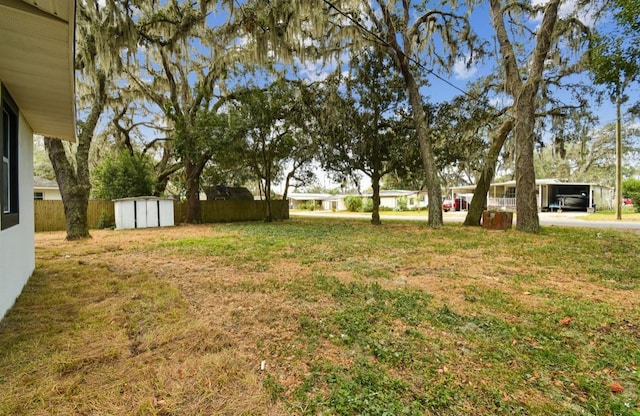 view of yard with a storage shed