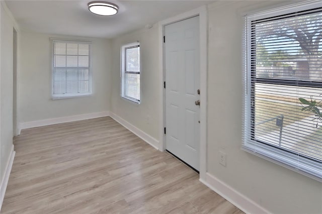 entrance foyer with light hardwood / wood-style flooring and a healthy amount of sunlight