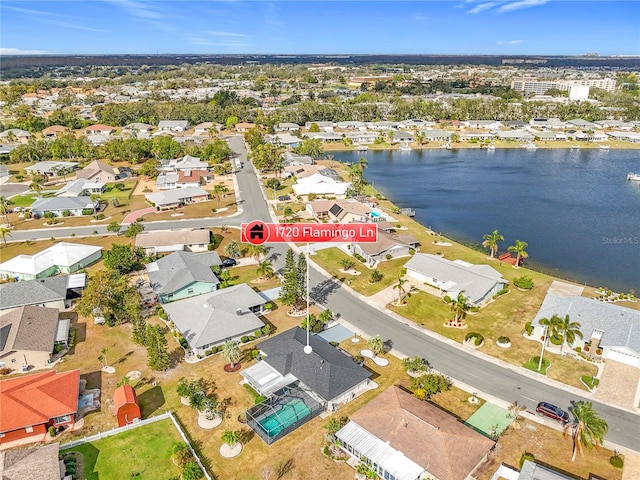 aerial view with a water view