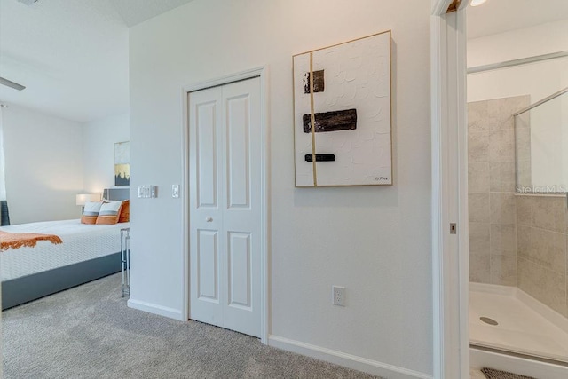 carpeted bedroom featuring a closet