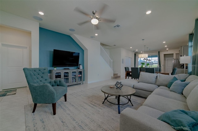 1166 Aloha Blvd, Davenport, FL 33897 - living area with ceiling fan, recessed lighting, light tile patterned floors, and stairs