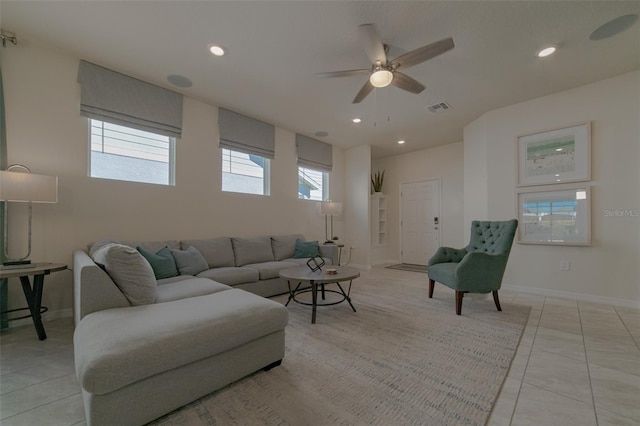 1166 Aloha Blvd, Davenport, FL 33897 - living room featuring ceiling fan, recessed lighting, and light tile patterned floors
