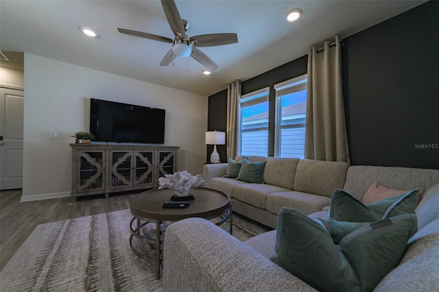 1166 Aloha Blvd, Davenport, FL 33897 - living area featuring wood finished floors, ceiling fan, and recessed lighting