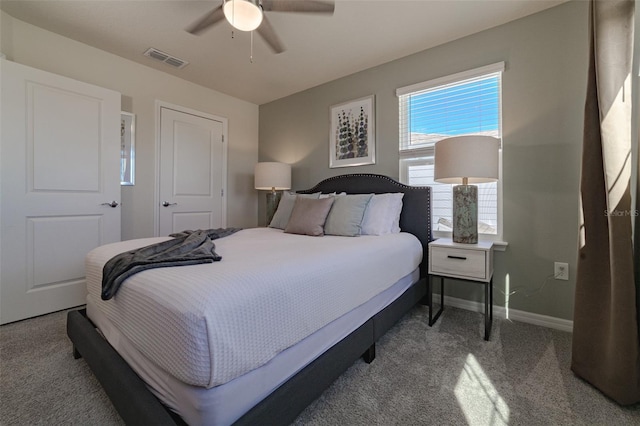 bedroom with carpet flooring and ceiling fan