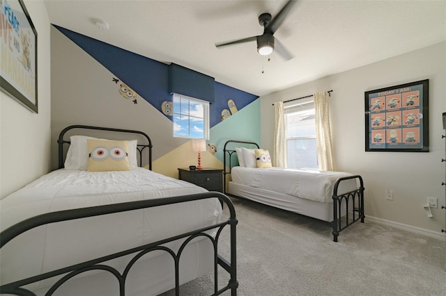 bedroom featuring carpet flooring and ceiling fan