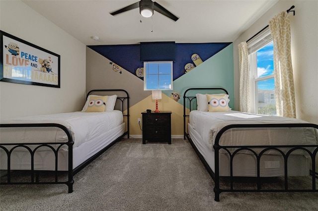 bedroom featuring carpet flooring and ceiling fan