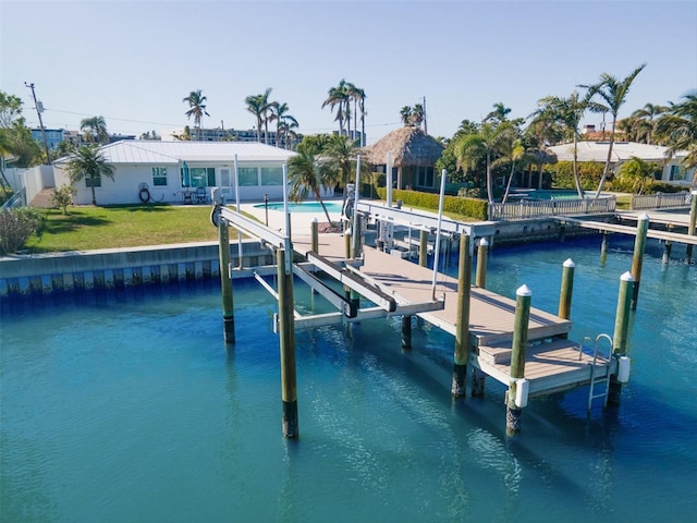 dock area featuring a water view