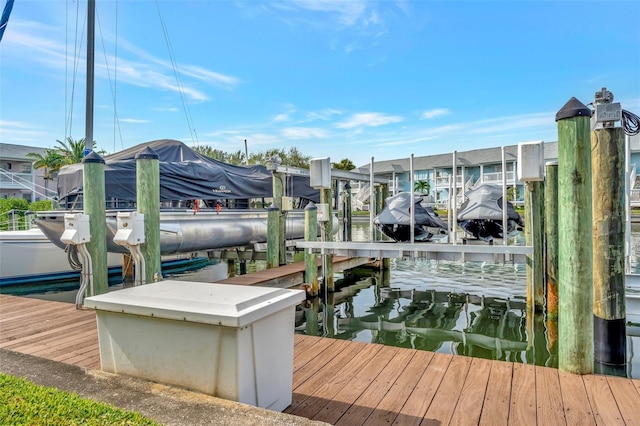 dock area with a water view