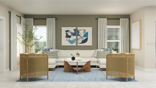 living room featuring light tile patterned floors