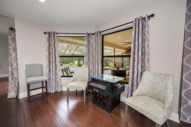 living area with dark wood-type flooring