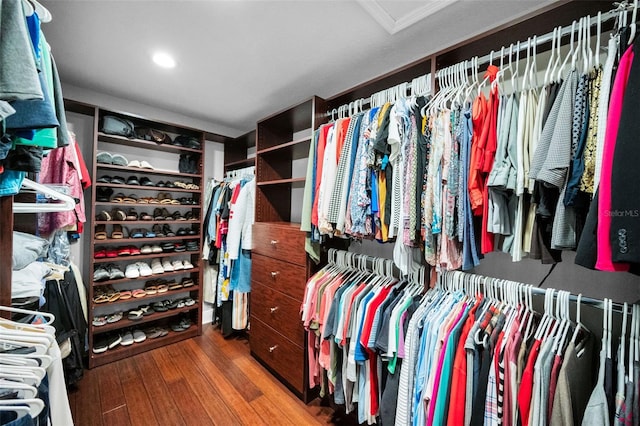 walk in closet featuring hardwood / wood-style floors