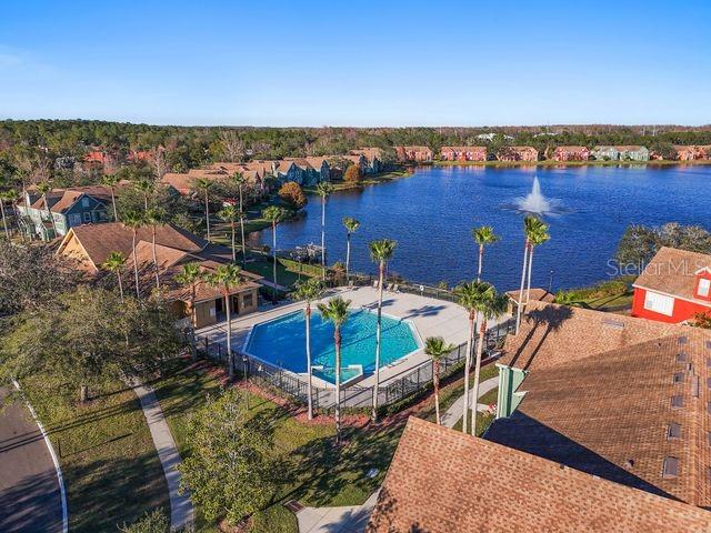 aerial view with a water view