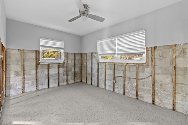 basement featuring ceiling fan