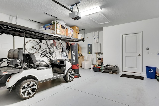 garage featuring electric panel and a garage door opener