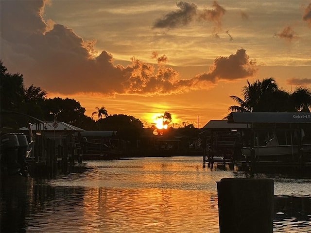 property view of water with a boat dock