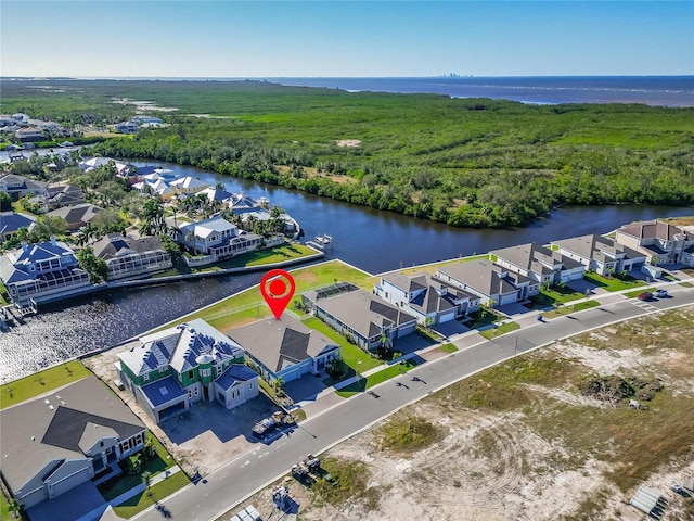 drone / aerial view featuring a water view