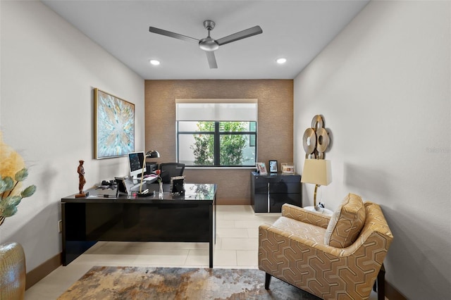 17702 Cresswind Ter, Bradenton, FL 34211 - office space with a ceiling fan and recessed lighting