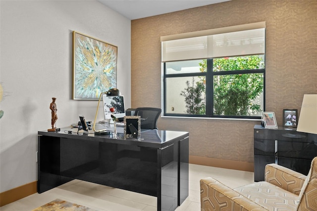 17702 Cresswind Ter, Bradenton, FL 34211 - office area with wallpapered walls and healthy amount of natural light