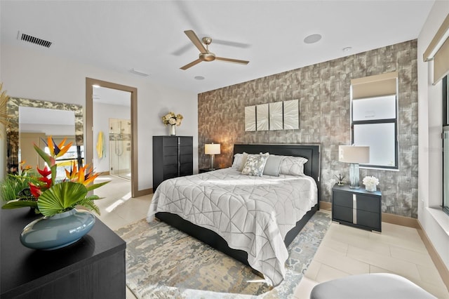 17702 Cresswind Ter, Bradenton, FL 34211 - bedroom with multiple windows, light tile patterned flooring, baseboards, and ceiling fan