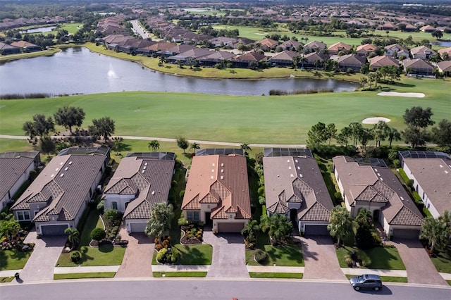 aerial view with a water view