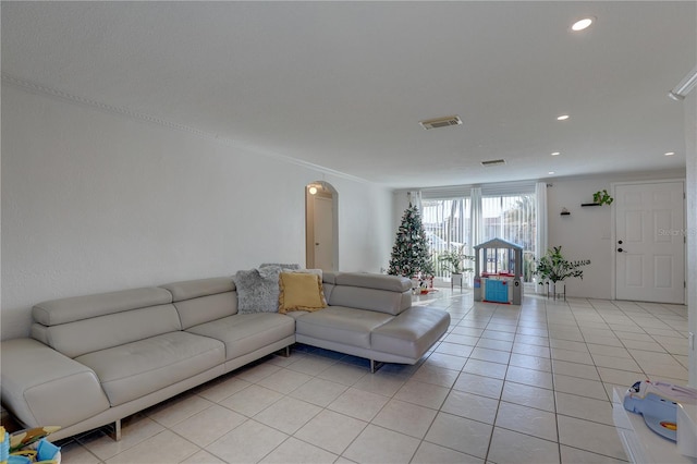 living room with light tile patterned floors