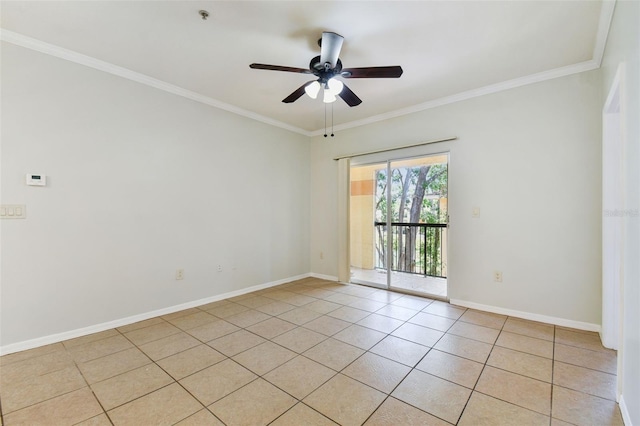 5606 Pinnacle Heights Cir Unit 304, Tampa, FL 33624 - unfurnished room featuring a ceiling fan, ornamental molding, baseboards, light tile patterned floors, and fire sprinkler in ceiling