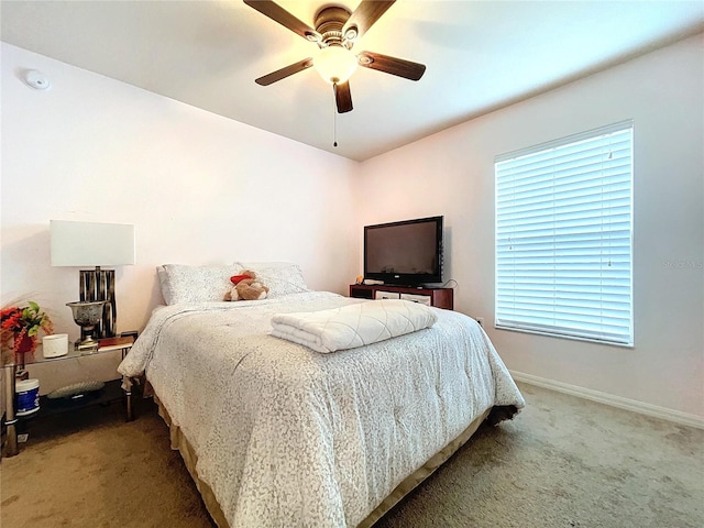 bedroom featuring carpet flooring and ceiling fan