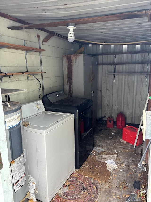 laundry room with washing machine and dryer and electric water heater