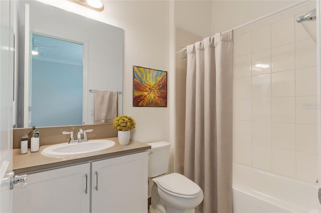 full bathroom with vanity, toilet, and shower / bath combo