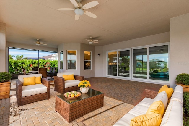 view of patio / terrace featuring an outdoor hangout area and ceiling fan