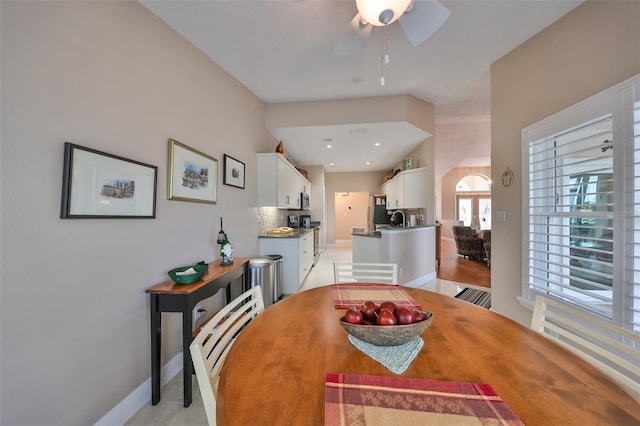 dining area featuring ceiling fan