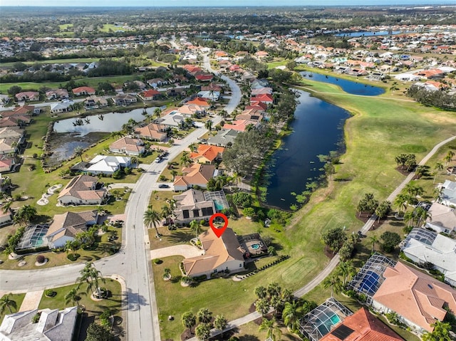 aerial view with a water view