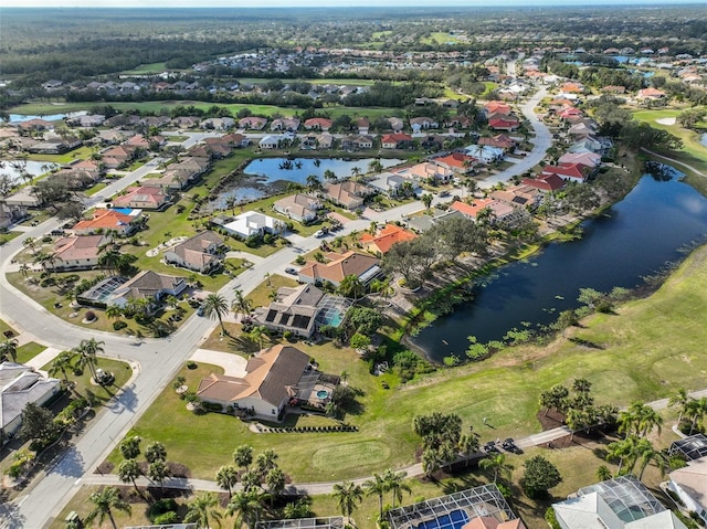 aerial view with a water view