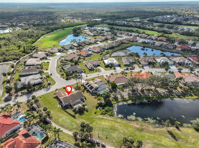 bird's eye view featuring a water view