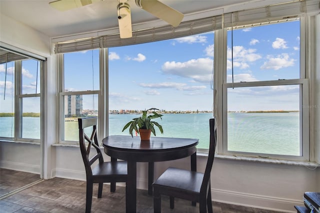 sunroom / solarium with a water view and plenty of natural light