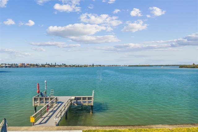 dock area with a water view