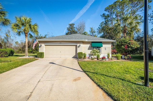 single story home featuring a front lawn