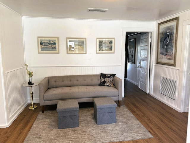 living room with dark wood-type flooring