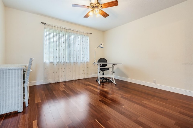 misc room featuring ceiling fan and wood-type flooring