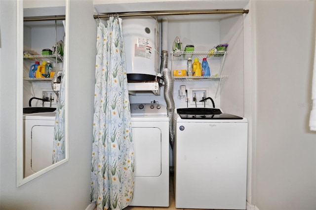 laundry room featuring separate washer and dryer and water heater