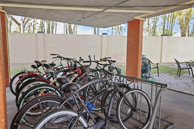 garage with bike storage and fence