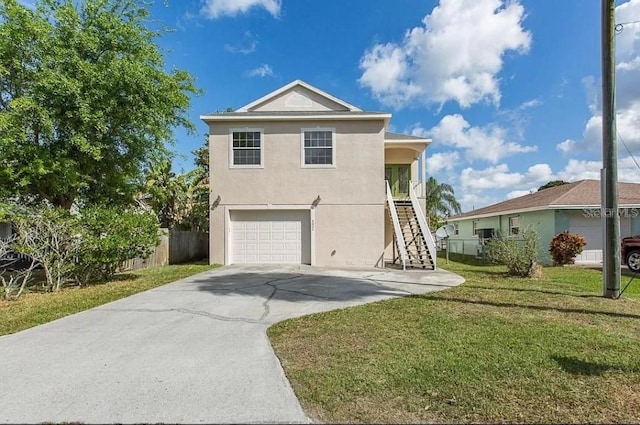 exterior space with a yard and a garage