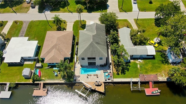 bird's eye view featuring a water view