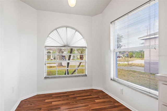 unfurnished room featuring a wealth of natural light and dark hardwood / wood-style floors