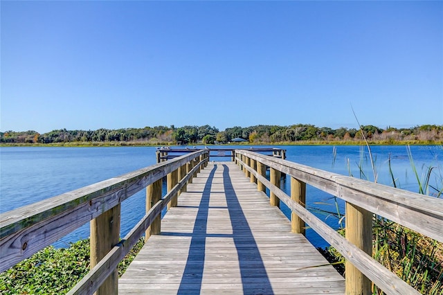 view of dock with a water view