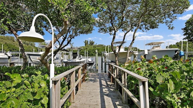 view of dock with a water view