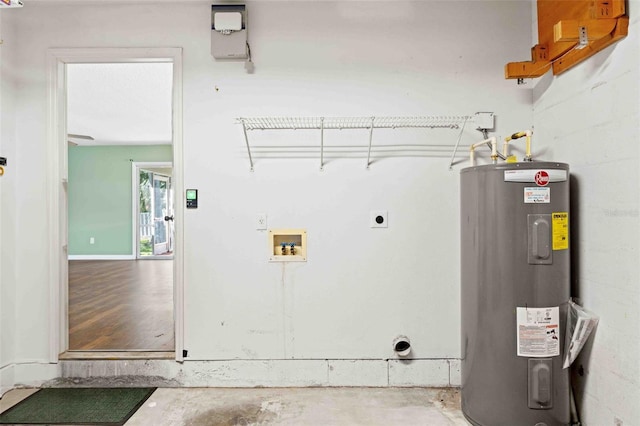 laundry room featuring laundry area, washer hookup, electric dryer hookup, and electric water heater