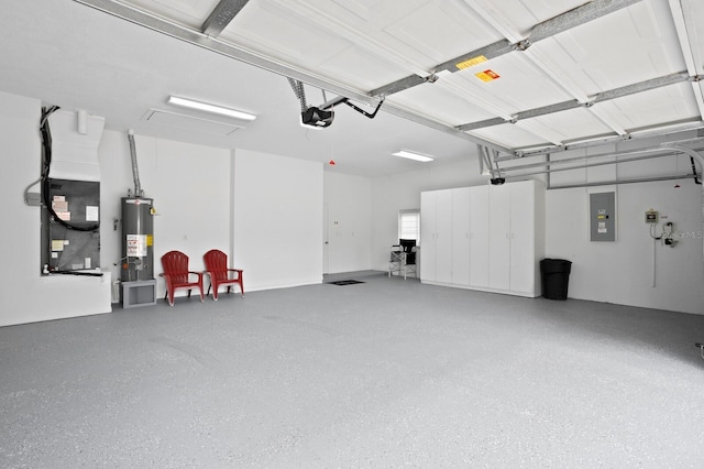 10106 Radcliffe Dr, Tampa, FL 33626 - garage with gas water heater, electric panel, a garage door opener, and heating unit