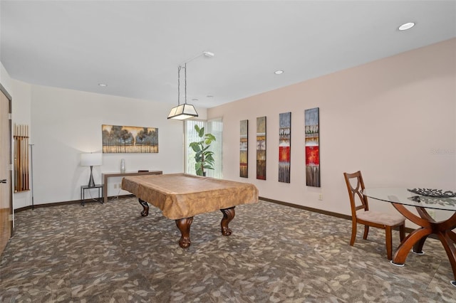 game room with carpet flooring and billiards