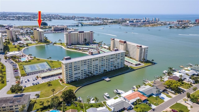 aerial view with a water view